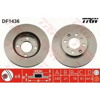 Jeu de 2 disques de frein avant TRW DF1436