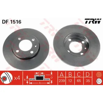 Jeu de 2 disques de frein avant TRW DF1516