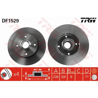 Jeu de 2 disques de frein arrière TRW DF1529