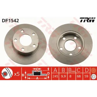 Jeu de 2 disques de frein arrière TRW DF1542