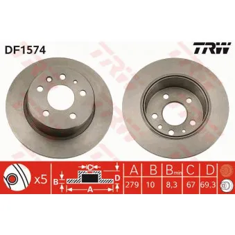 Jeu de 2 disques de frein arrière TRW DF1574