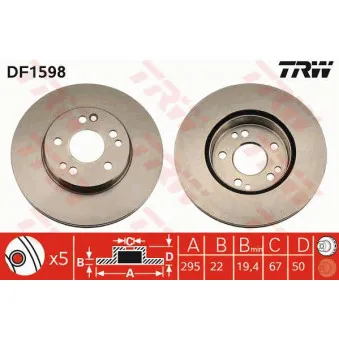 Jeu de 2 disques de frein avant TRW DF1598