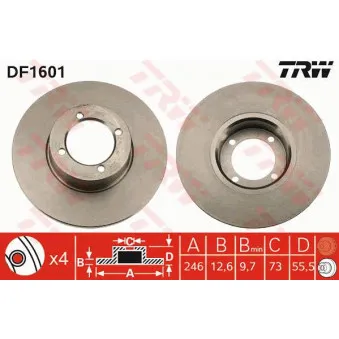 Jeu de 2 disques de frein avant TRW DF1601