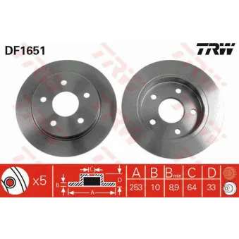 Jeu de 2 disques de frein arrière TRW DF1651