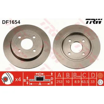 Jeu de 2 disques de frein arrière TRW DF1654