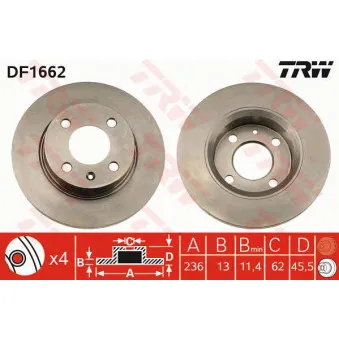 Jeu de 2 disques de frein avant TRW DF1662