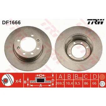 Jeu de 2 disques de frein arrière TRW DF1666