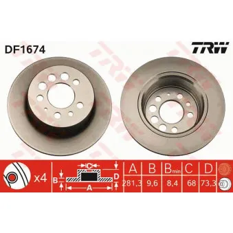 Jeu de 2 disques de frein arrière TRW DF1674