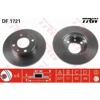 Jeu de 2 disques de frein avant TRW DF1721