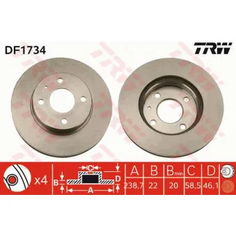 Jeu de 2 disques de frein avant TRW DF1734