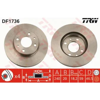 Jeu de 2 disques de frein avant TRW DF1736