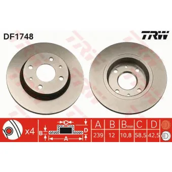 Jeu de 2 disques de frein avant TRW DF1748