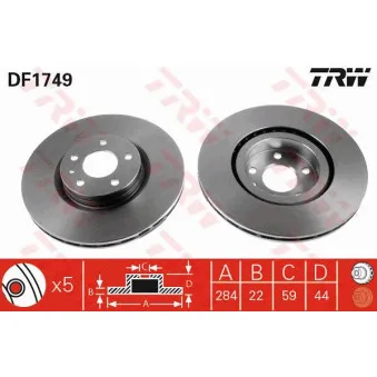 Jeu de 2 disques de frein avant TRW DF1749