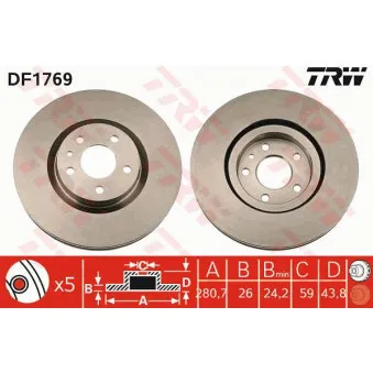 Jeu de 2 disques de frein avant TRW DF1769
