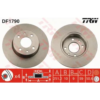 Jeu de 2 disques de frein arrière TRW DF1790