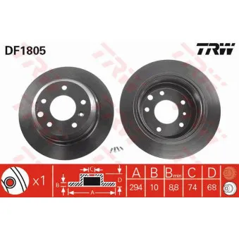 Jeu de 2 disques de frein arrière TRW DF1805