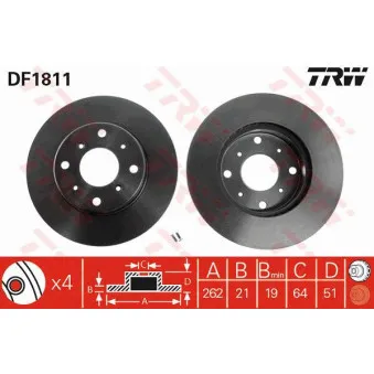 Jeu de 2 disques de frein avant TRW DF1811