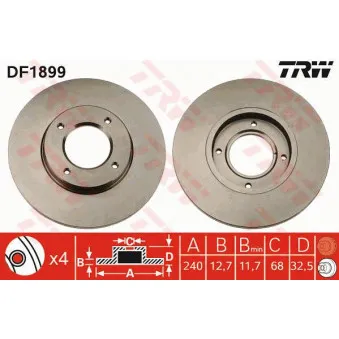 Jeu de 2 disques de frein avant TRW DF1899