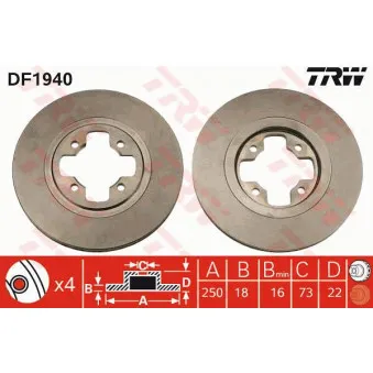 Jeu de 2 disques de frein avant TRW DF1940