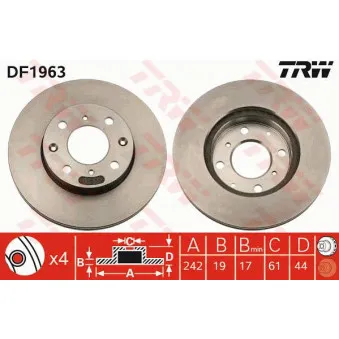Jeu de 2 disques de frein avant TRW DF1963