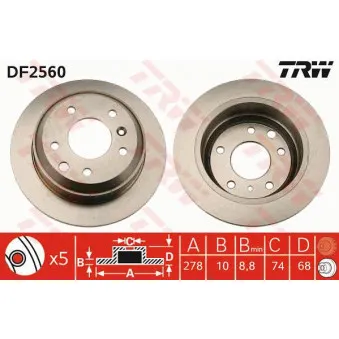 Jeu de 2 disques de frein arrière TRW DF2560