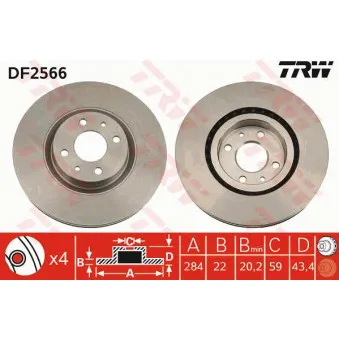 Jeu de 2 disques de frein avant TRW DF2566