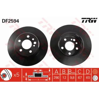 Jeu de 2 disques de frein arrière TRW DF2594