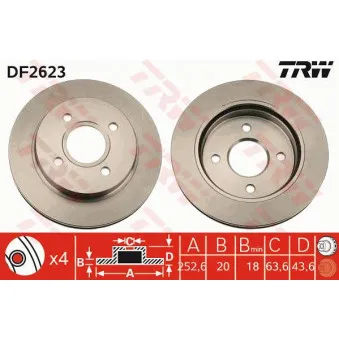 Jeu de 2 disques de frein arrière TRW DF2623