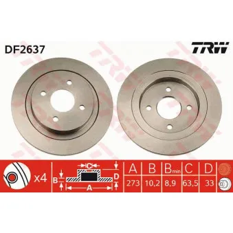 Jeu de 2 disques de frein arrière TRW DF2637