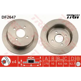 Jeu de 2 disques de frein arrière TRW DF2647