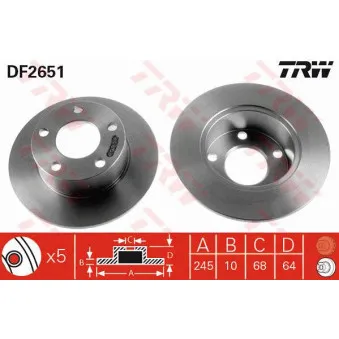 Jeu de 2 disques de frein arrière TRW DF2651