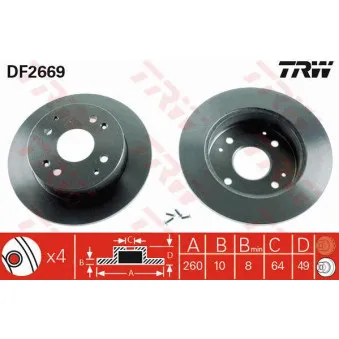 Jeu de 2 disques de frein arrière TRW DF2669