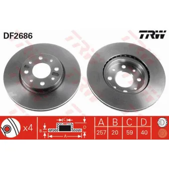 Jeu de 2 disques de frein avant TRW DF2686