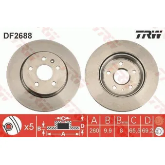 Jeu de 2 disques de frein arrière TRW DF2688
