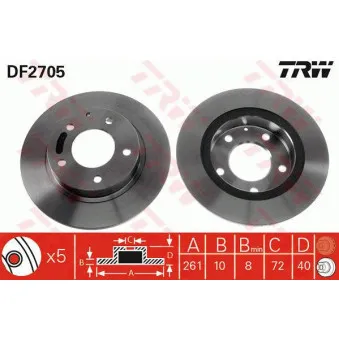 Jeu de 2 disques de frein arrière TRW DF2705