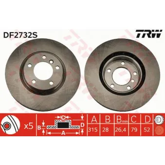 Disque de frein avant droit TRW DF2732S