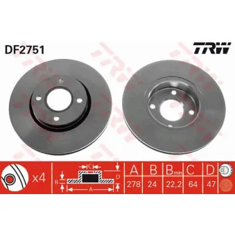 Jeu de 2 disques de frein avant TRW DF2751