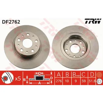 Jeu de 2 disques de frein arrière TRW DF2762