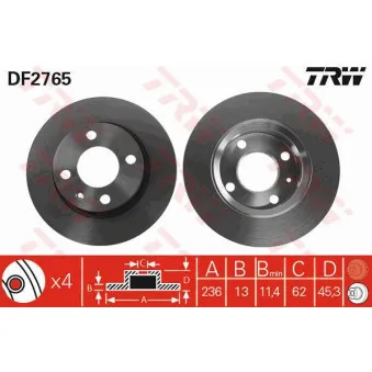 Jeu de 2 disques de frein avant TRW DF2765