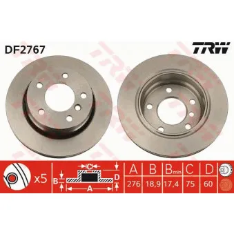 Jeu de 2 disques de frein arrière TRW