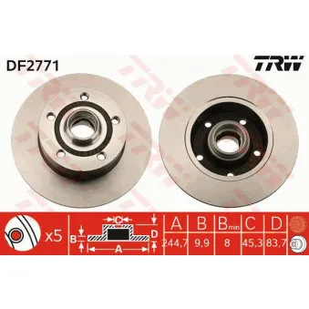 Jeu de 2 disques de frein arrière TRW DF2771