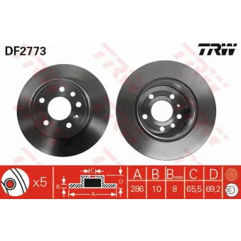 Jeu de 2 disques de frein arrière TRW DF2773