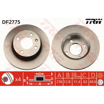 Jeu de 2 disques de frein avant TRW DF2775