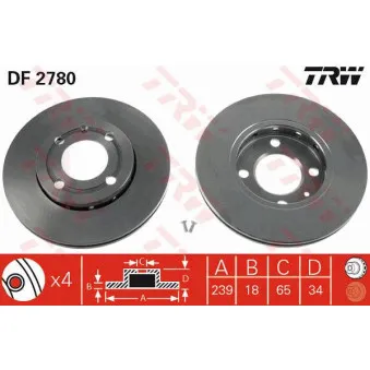Jeu de 2 disques de frein avant TRW DF2780