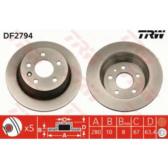 Jeu de 2 disques de frein arrière TRW DF2794