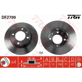 Jeu de 2 disques de frein arrière TRW DF2799