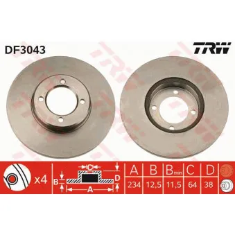 Jeu de 2 disques de frein avant TRW DF3043