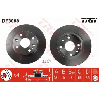 Jeu de 2 disques de frein arrière TRW DF3088