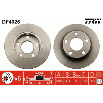Jeu de 2 disques de frein arrière TRW DF4026