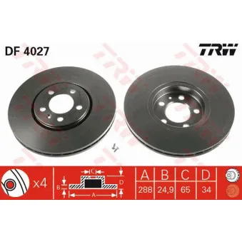Jeu de 2 disques de frein avant TRW DF4027